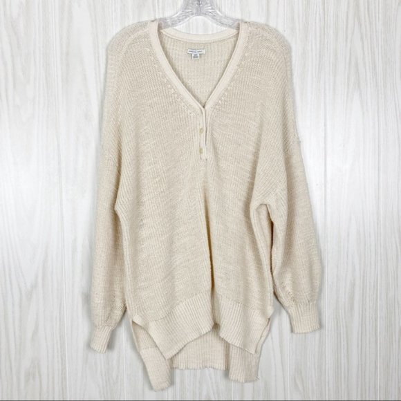 American Eagle Outfitters Sweaters - American Eagle | Oversized Cream Henley Pullover